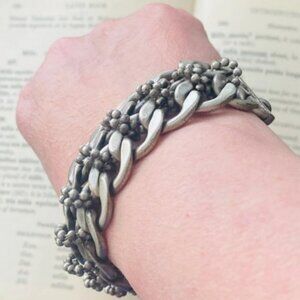 Bracelet Fifth Avenue Collection Pewter Chunky double chain  metal beads
